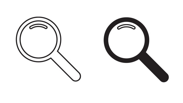 Two magnifying glass icons outline and filled ideal for design on transparent background silhouette