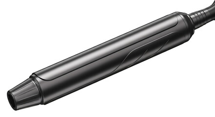 Close up studio shot of a professional silver microphone with a sleek metallic finish against a...