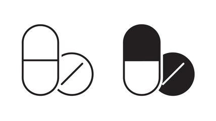 Two capsule pills in black and white a simple design on transparent background silhouette
