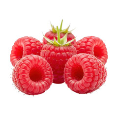 Vibrant red raspberries clustered together isolated on transparent background
