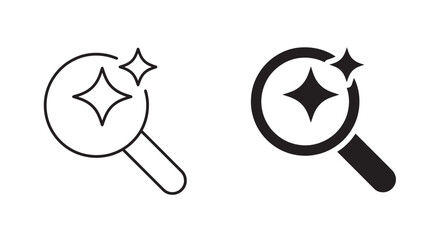Two magnifying glasses with star sparkles line and fill styles on transparent background silhouette