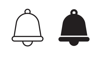 Two bell icons outline and filled perfect for design on transparent background silhouette