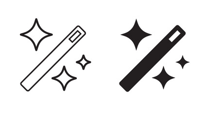 Dual magic wands with stars one outlined one solid on transparent background silhouette
