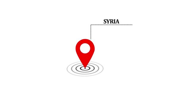 Syria location marker animation on transparent background. Syria map label with location pin symbol. Syria map with destination location concept.4k video