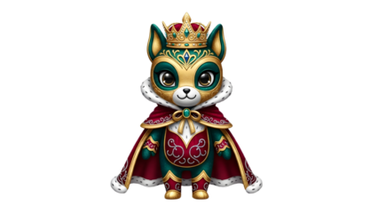 Royal Cat in Crown and Cloak Illustration.