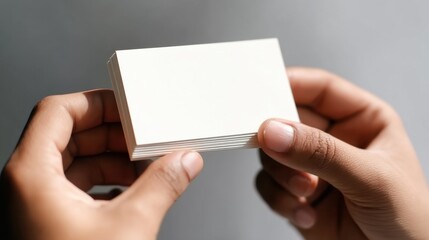 Fototapeta premium Hands Holding Blank Card for Business Use with Neutral Background and Soft Lighting in Stock Photo
