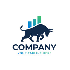 Modern bull silhouette with rising bar chart. Vector symbol for finance, stock market trading, investment, and business growth. Strong corporate identity template.