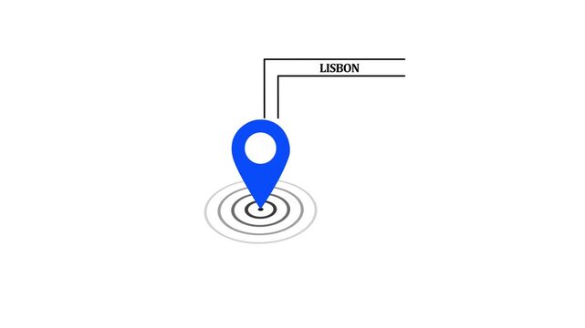 Lisbon GPS Map pin Location Animation with Digital Navigation Pointer on transparent background. Lisbon map label with location pin symbol. Lisbon city map with destination location concept.4k