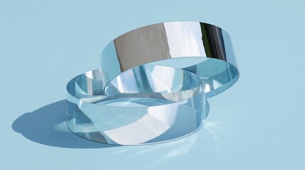 Abstract metallic rings on light blue background