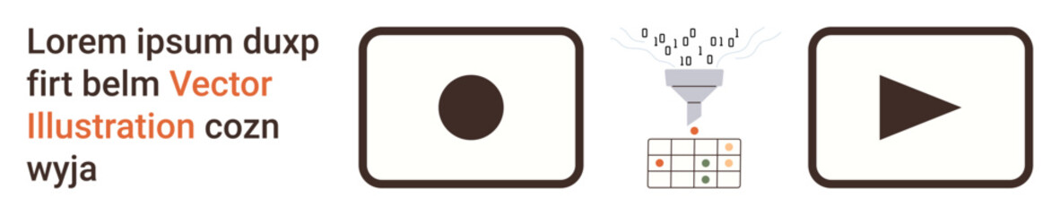 Digital workflow, data management, information transfer, technology interfaces, automation, communication tools. Icons include a play button, a funnel and abstract symbols. Digital workflow and data © robu_s