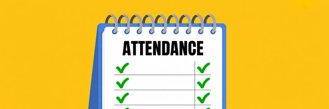 Attendance list with green checkmarks on a yellow background checklist