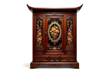Fototapeta premium Traditional Chinese Style Wooden Cabinet with Floral Design