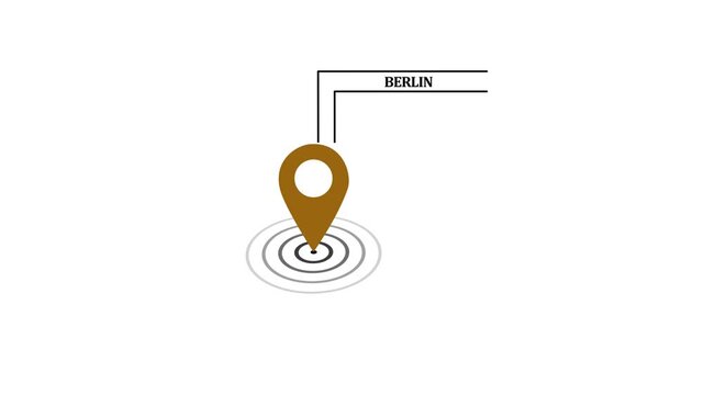 Berlin GPS Map pin Location Animation with Digital Navigation Pointer on transparent background. Berlin map label with location pin symbol. Berlin city map with destination location concept.4k