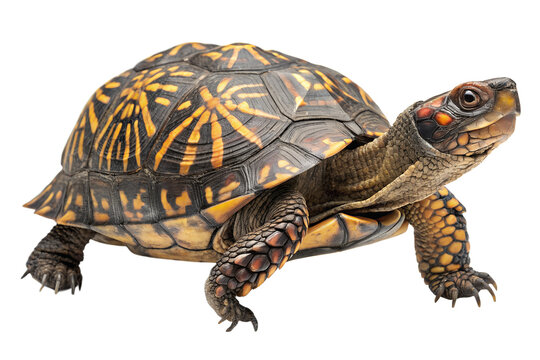 Eastern box turtle with vibrant shell patterns isolated on transparent background
