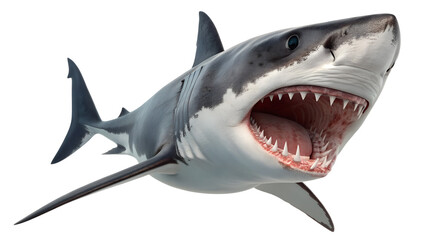 Great white shark with open mouth isolated on transparent background
