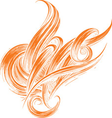Abstract floral vector background with tribal swirls and an orange phoenix bird illustration