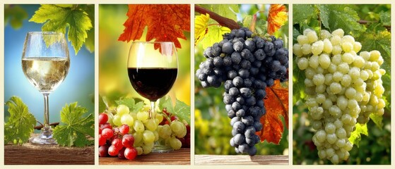 Naklejka premium Assortment of wine glasses and grapes displaying wine varietals