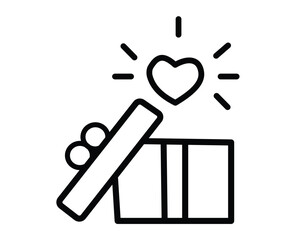 Open Gift Box with Heart Icon and Rays
