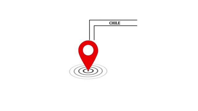 Chile location marker animation on transparent background. Chile map label with location pin symbol. Chile map with destination location concept.4k video