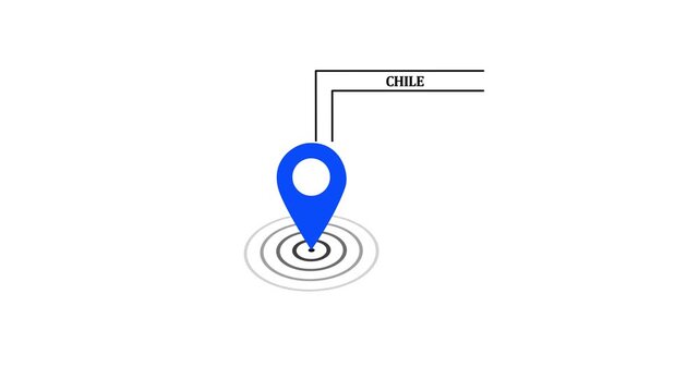 Chile location marker animation on transparent background. Chile map label with location pin symbol. Chile map with destination location concept.4k video