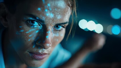 Facial recognition technology scanning human face with digital biometric interface - Powered by Adobe