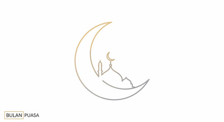 Simple Line Drawing of Person on Crescent Moon. © Fauzi