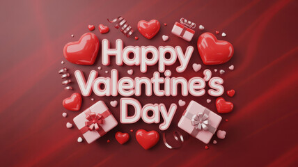 Valentine&rsquo;s Day bold 3D greeting with glossy hearts and gift boxes