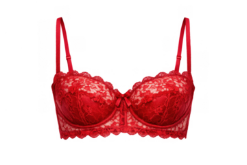 Red lace underwire bra with floral pattern, elegant lingerie for women, intimate apparel close up