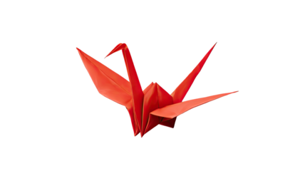A red origami crane bird isolated on white background as a paper art symbol of business design and 3d concept illustration