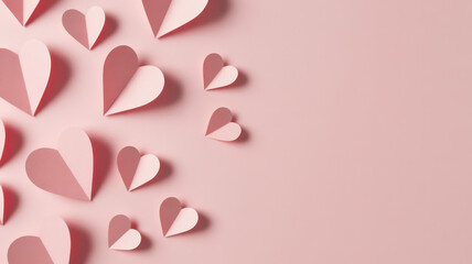 Valentine&rsquo;s Day minimalist paper-heart composition on pastel pink