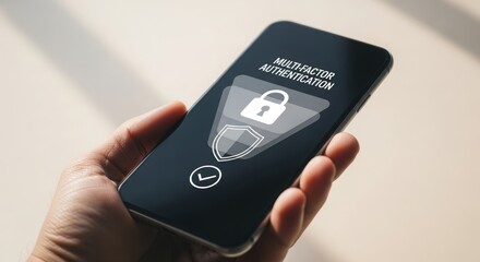 Conceptual image showing multi-layer security using icons for lock, shield, and approval on smartphone. Represents strong digital protection for apps, platforms, and online services