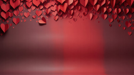 Valentine&rsquo;s Day banner background with layered red paper heart border
