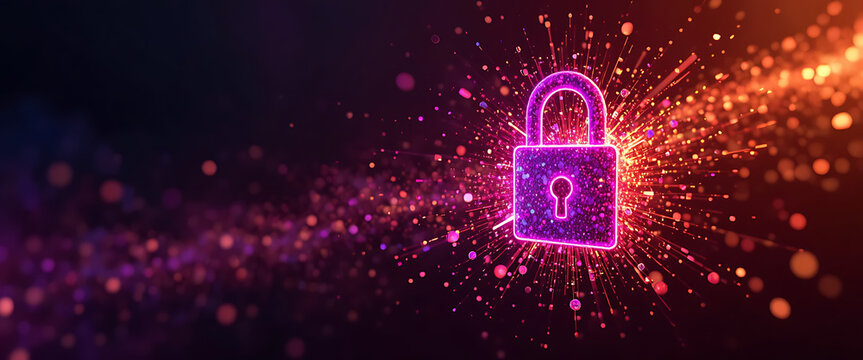 Abstract glowing purple burst data particles in dark red and golden purple golden background, clean and minimalist, golden and red flaks of light flowing from the top left corner ,bokeh, sparkling col