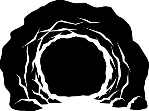 Circular cave opening with textured rocky interior walls silhouette vector