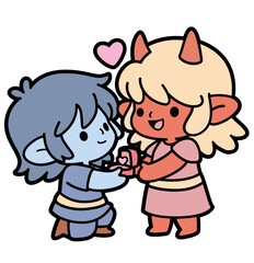 Fototapeta premium Two Cute Fantasy Characters Couple Illustration for Romantic Designs