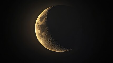 A crescent moon glowing softly against the night sky.