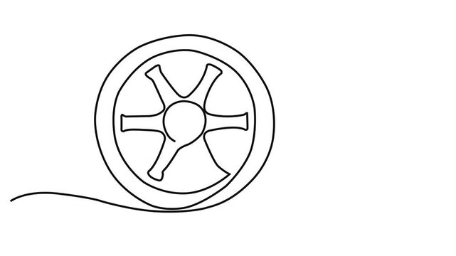 Single Line Car Tyre Drawing Animation, Minimal Line Art Vector Illustration Video