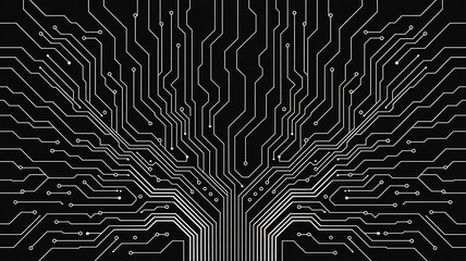 White digital circuit board pattern on a black background abstract design technology