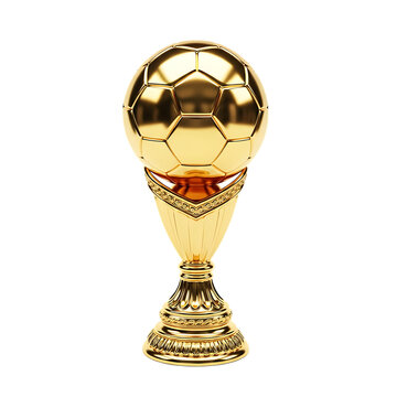 Golden soccer ball trophy award on transparent background