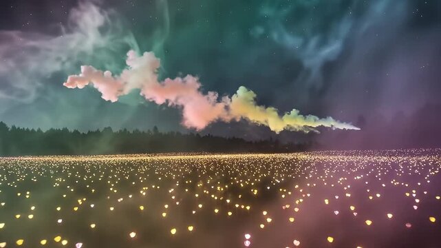 A breathtaking panoramic view showcases a vast agricultural field filled with numerous golden hay bales, some artfully stacked into impressive pyramids. The rich, golden stubble of the harvested crop 