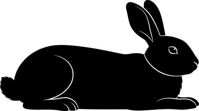 Lying rabbit silhouette side view resting lagomorph vector illustration