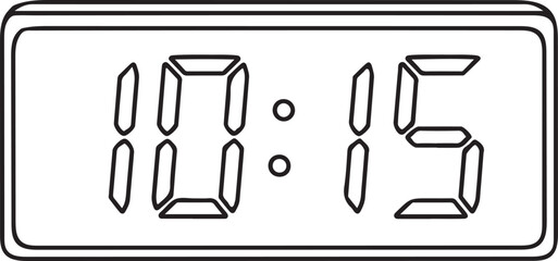 Minimalist Line Art Digital Clock Showing 10:15 &ndash; Time Management Vector Icon &ndash; Productivity, Schedule, Alarm Clock Design for Apps & Websites