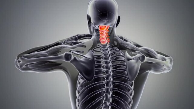 A video showcasing a human skeleton with a focus on the arm and shoulder muscles in a dynamic pose.