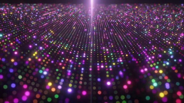 Abstract Background of Colorful Digital Dots and Light Ray　中央から光が放たれる多色のデジタルドット背景　フルHD　動画