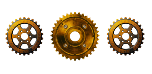 Metal gear golden old isolated on transparent background