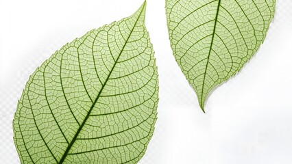 Obraz premium Intricate Veining of Translucent Green Leaves on a Clean White Background Macro Photography