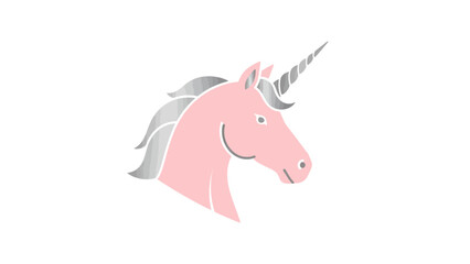 Illustration of a pink unicorn head with a silver mane and horn. © Han's