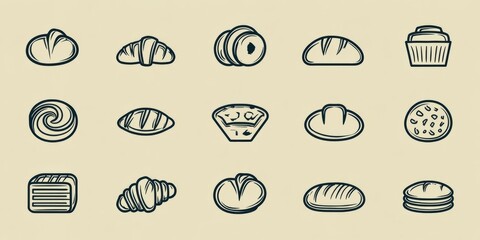 A collection of intricately sketched bakery elements arranged meticulously across the canvas, showcasing a delightful array of fresh baked breads.