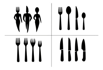 Minimalist silhouette cutlery set featuring forks, spoons, and knives with abstract human forms for dining and restaurant design