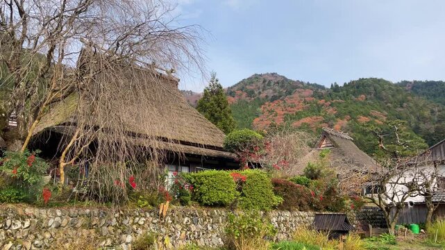 晩秋、紅葉の里と里山（美山かやぶきの里）
